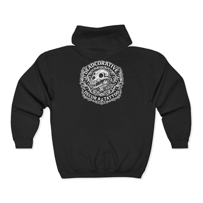 DeadCorative Logo Zip Hoodie — Decorative Graphic Full‑Zip Hooded Sweatshirt