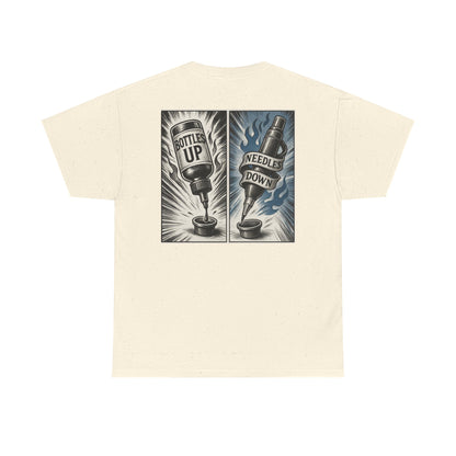 'Bottle Up / Needle Down'  Tee — Deadcorative Graphic T-Shirt