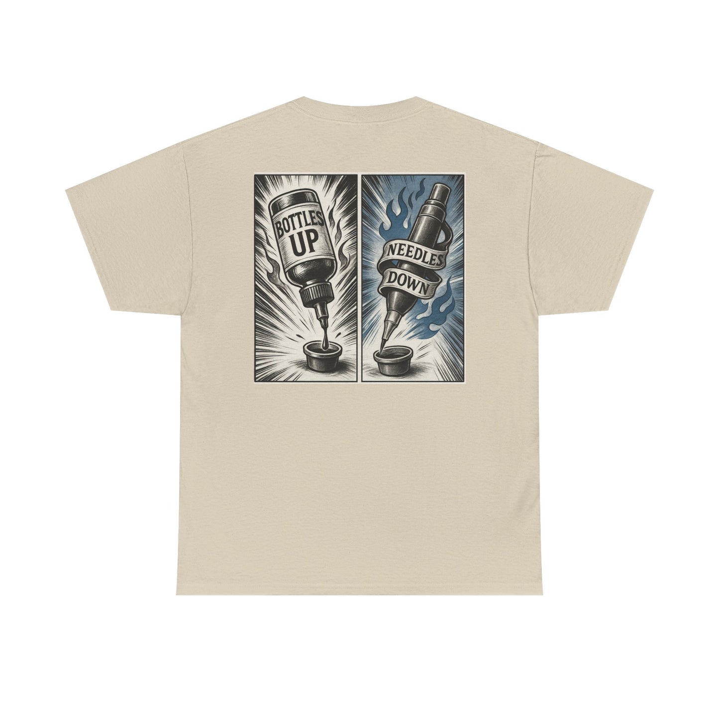 'Bottle Up / Needle Down'  Tee — Deadcorative Graphic T-Shirt