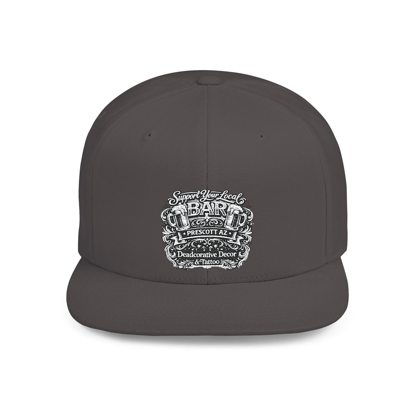 ‘Support Your Local Bar’ Flat Bill SnapBack Hat - Deadcorative Flat Bill Snapback Hat