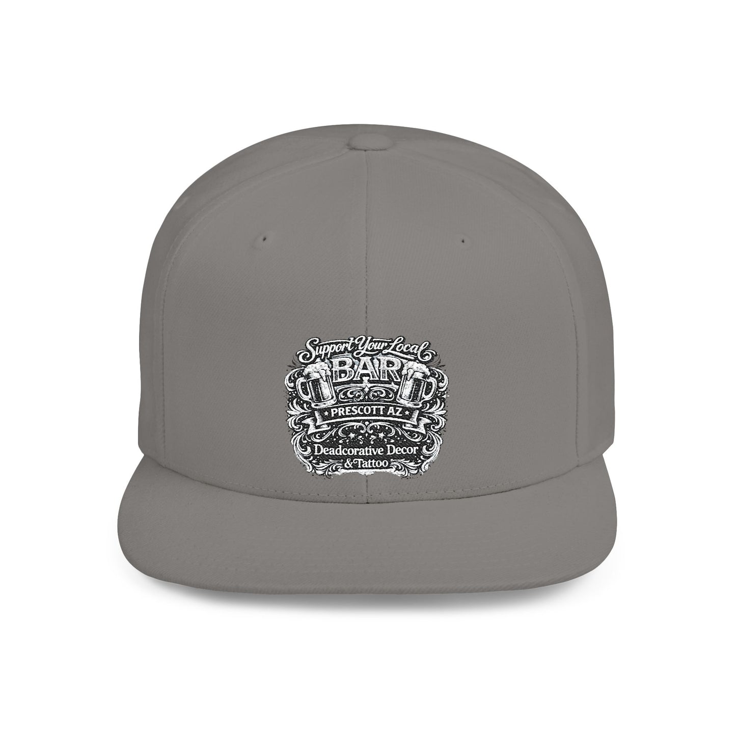 ‘Support Your Local Bar’ Flat Bill SnapBack Hat - Deadcorative Flat Bill Snapback Hat