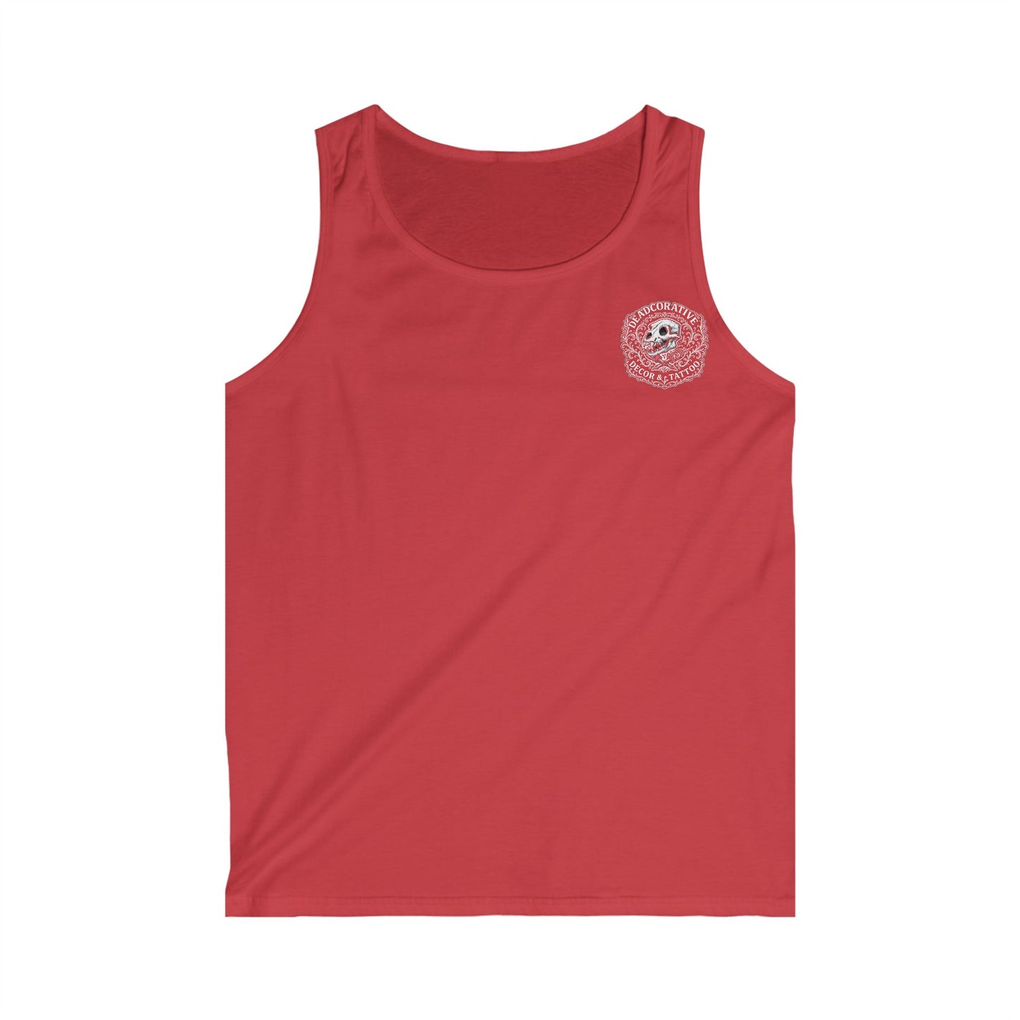 Tank Top — 'Deadcorative Decor & Tattoo' Gothic Skull Chest & Back Graphic
