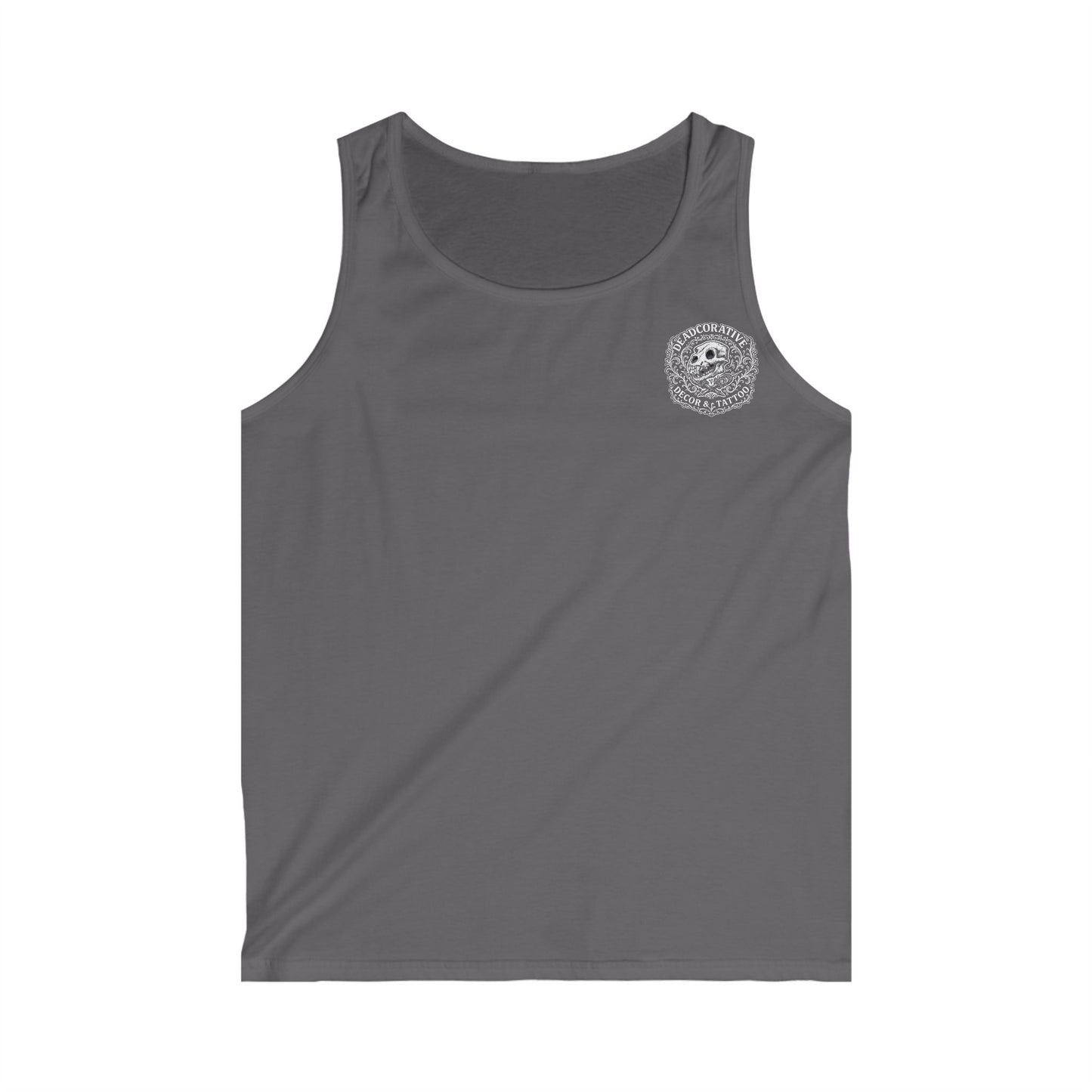 Tank Top — 'Deadcorative Decor & Tattoo' Gothic Skull Chest & Back Graphic
