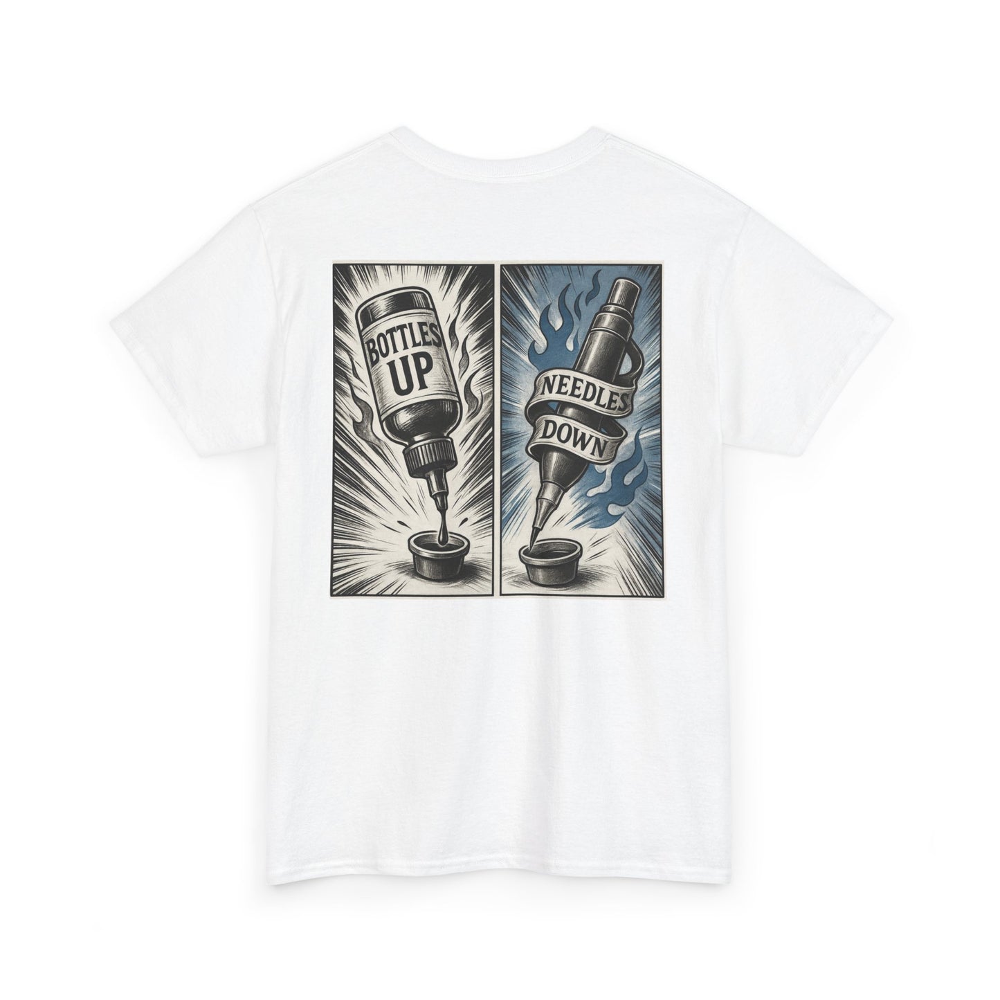 'Bottle Up / Needle Down'  Tee — Deadcorative Graphic T-Shirt
