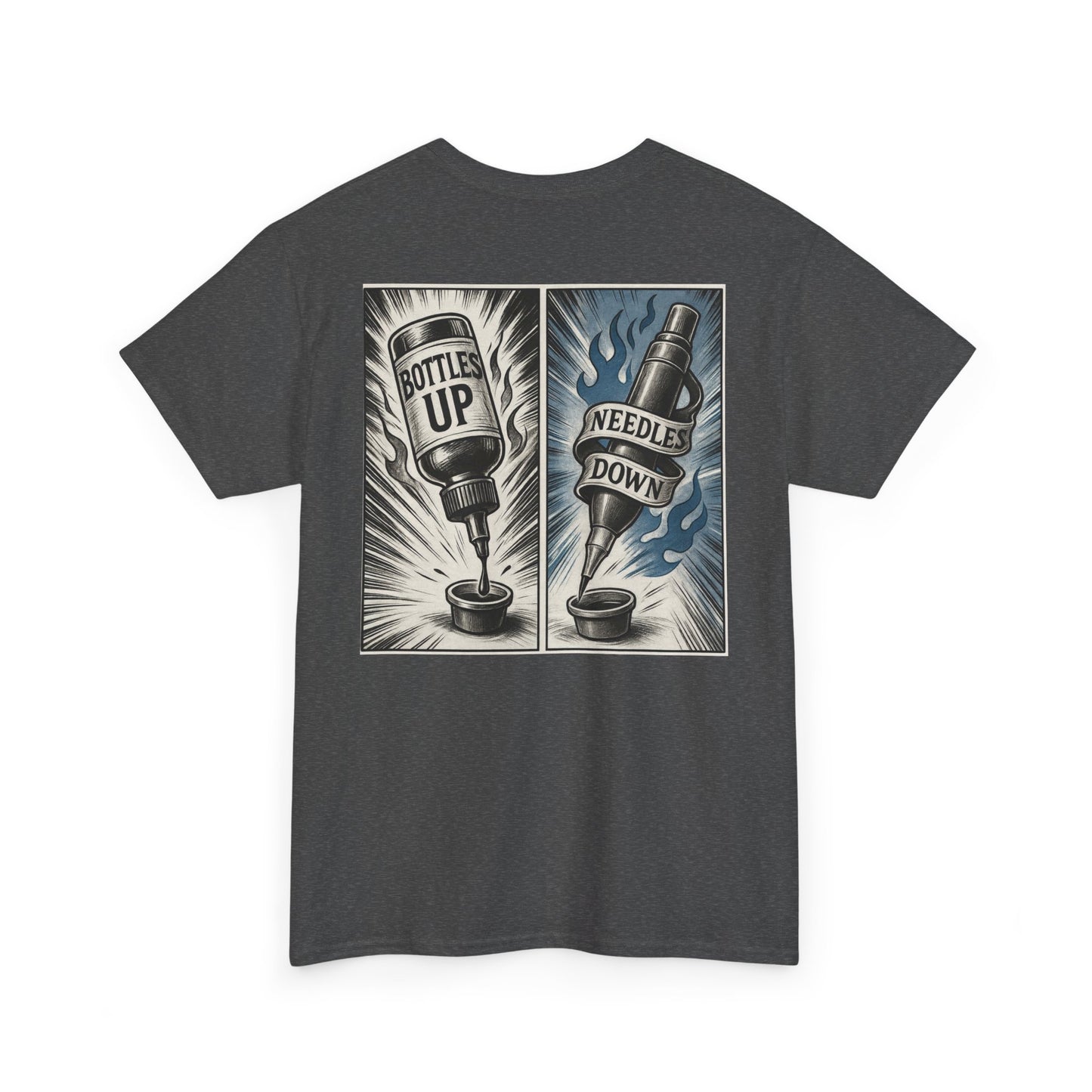 'Bottle Up / Needle Down'  Tee — Deadcorative Graphic T-Shirt