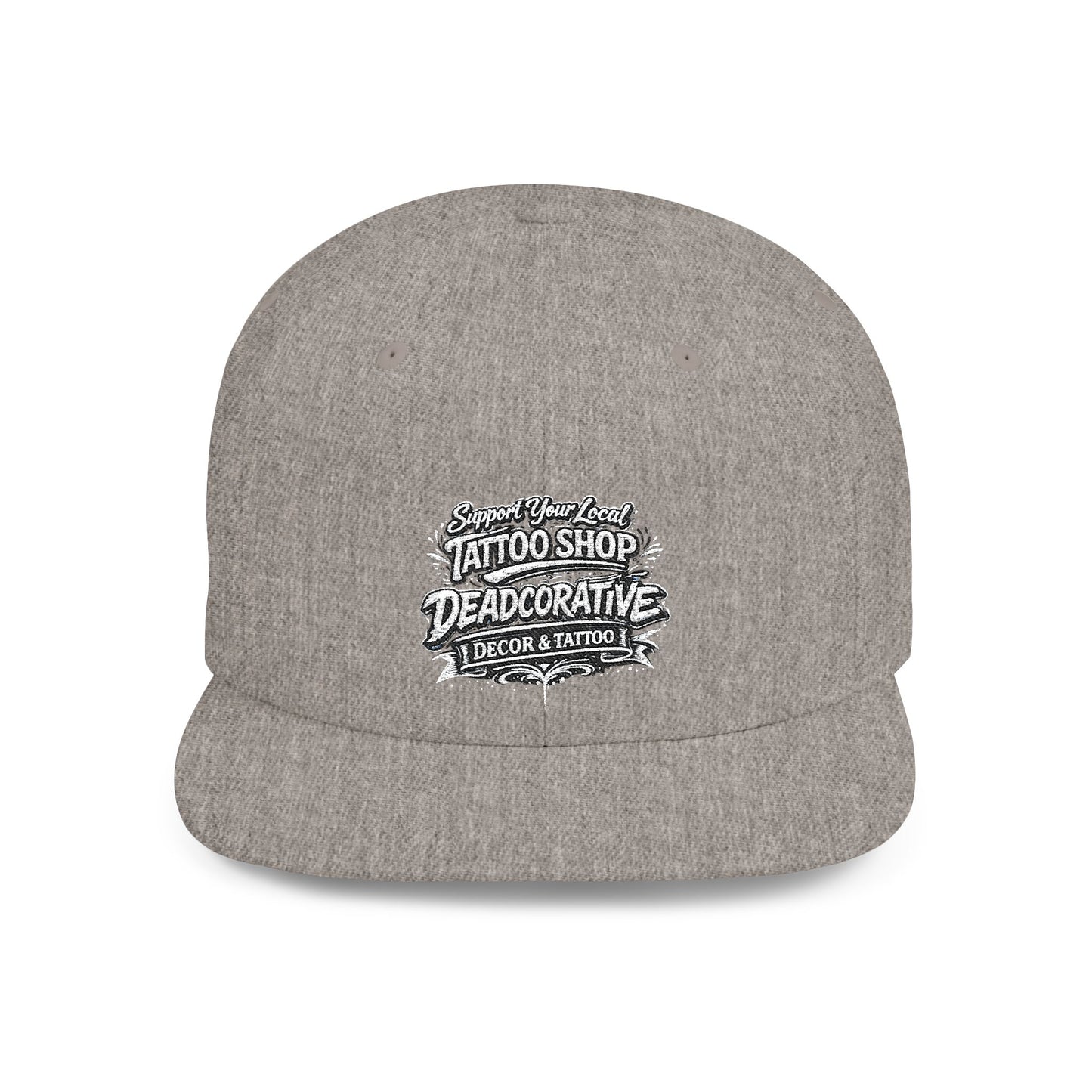 ‘Support Your Local Tattoo Shop’ Flat Bill SnapBack Hat - Deadcorative Graphic SnapBack