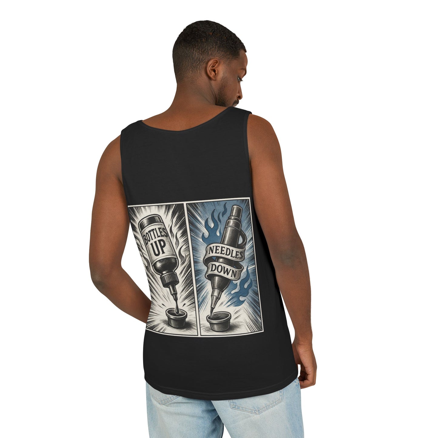 'Bottle Up / Needle Down' Tank Top — Deadcorative Graphic Tank Top