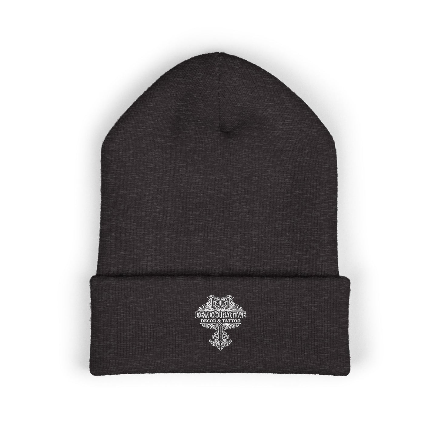Embroidered 'Deadcorative' Classic Cuffed Beanie — Minimal Logo Knit Hat