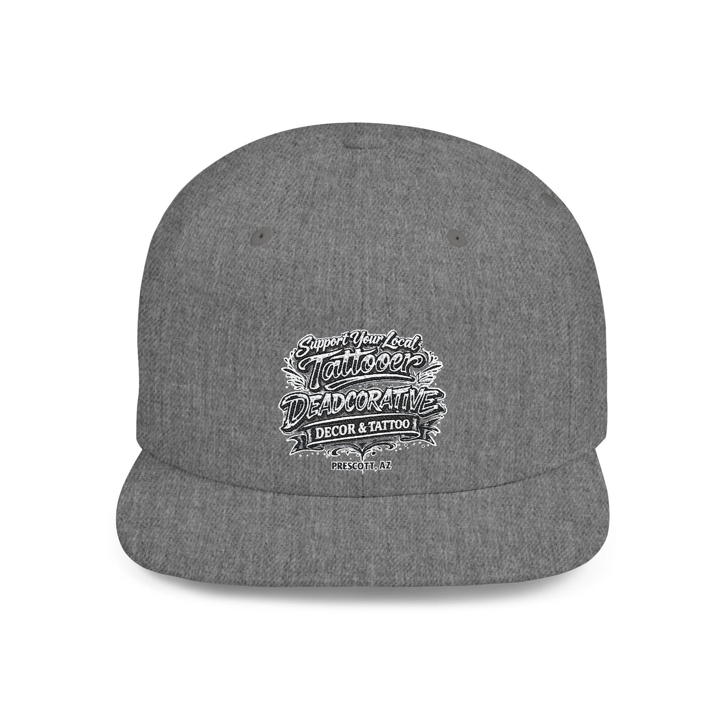 ‘Support Your Local Tattooer’ Snapback Hat — Deadcorative Flat Bill Cap