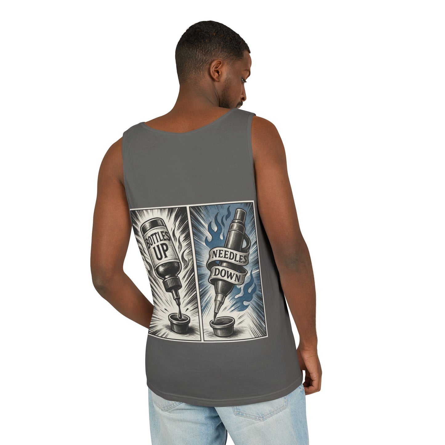 'Bottle Up / Needle Down' Tank Top — Deadcorative Graphic Tank Top