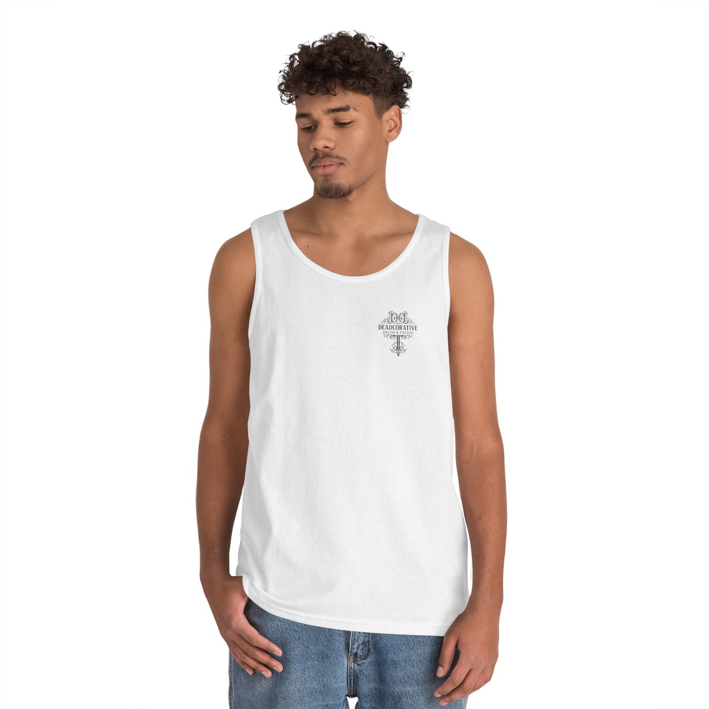 Deadcorative Logo Tank Top — "Deadcorative Decor & Tattoo" Chest & Back Print