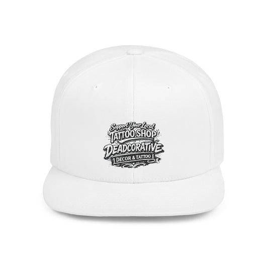 ‘Support Your Local Tattoo Shop’ Flat Bill SnapBack Hat - Deadcorative Graphic SnapBack