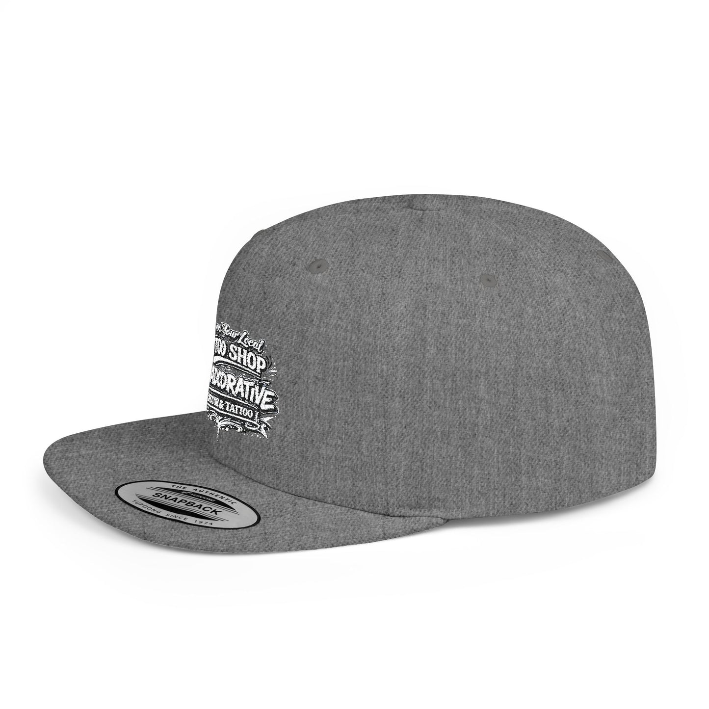 ‘Support Your Local Tattoo Shop’ Flat Bill SnapBack Hat - Deadcorative Graphic SnapBack