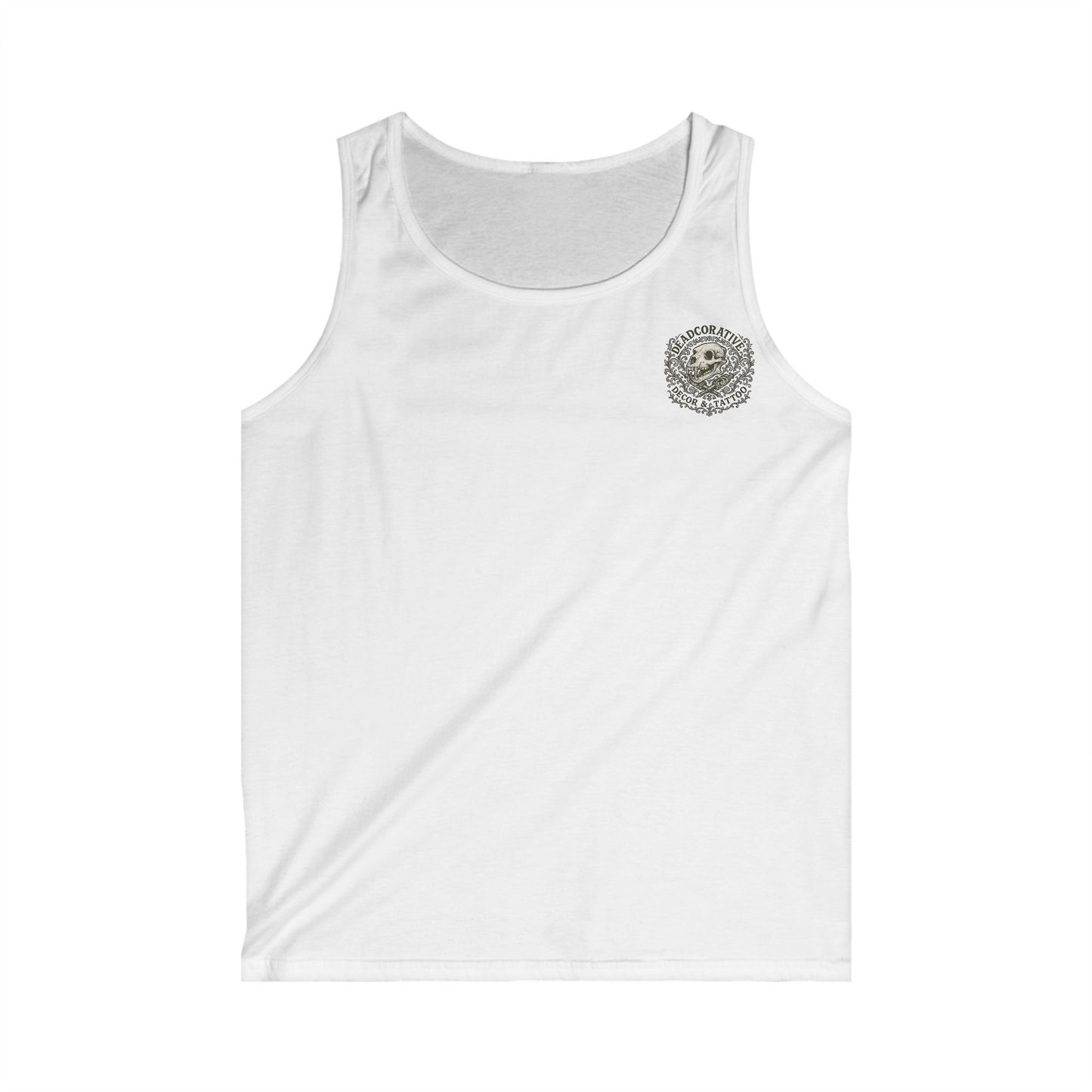 Tank Top — 'Deadcorative Decor & Tattoo' Gothic Skull Chest & Back Graphic