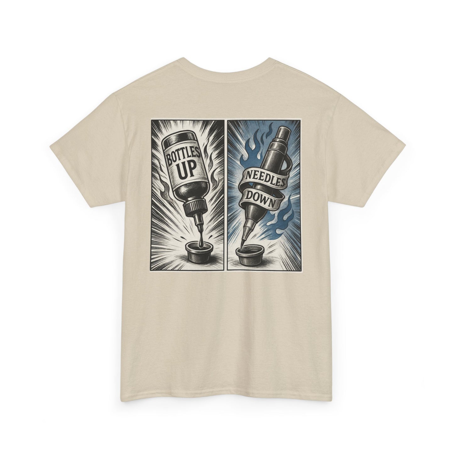 'Bottle Up / Needle Down'  Tee — Deadcorative Graphic T-Shirt