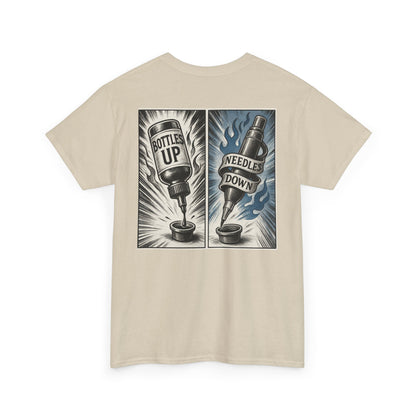 'Bottle Up / Needle Down'  Tee — Deadcorative Graphic T-Shirt
