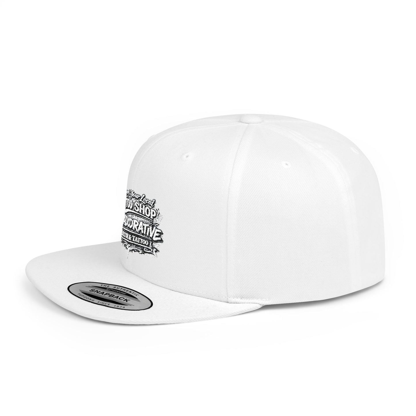 ‘Support Your Local Tattoo Shop’ Flat Bill SnapBack Hat - Deadcorative Graphic SnapBack
