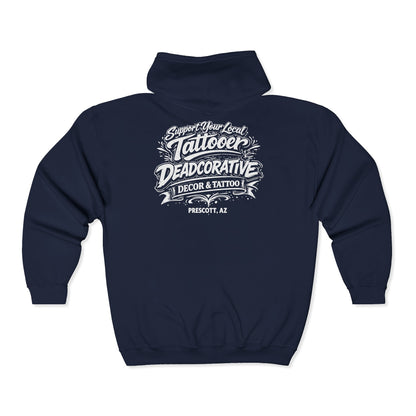'Support Your Local Tattoer'  Full-Zip Jacket — Deadcorative Graphic Full-Zip Jacket